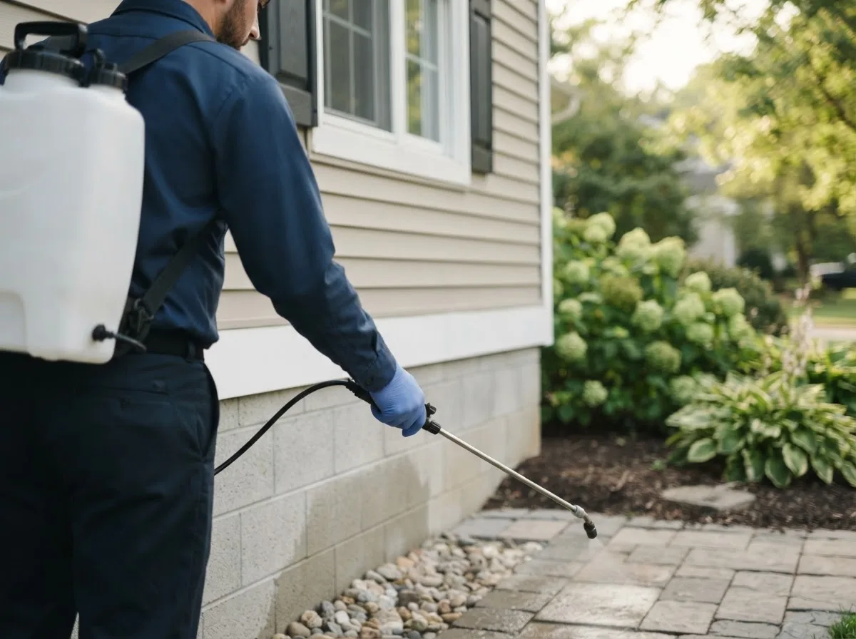 Pest control technician inspecting a home in Chester, IL